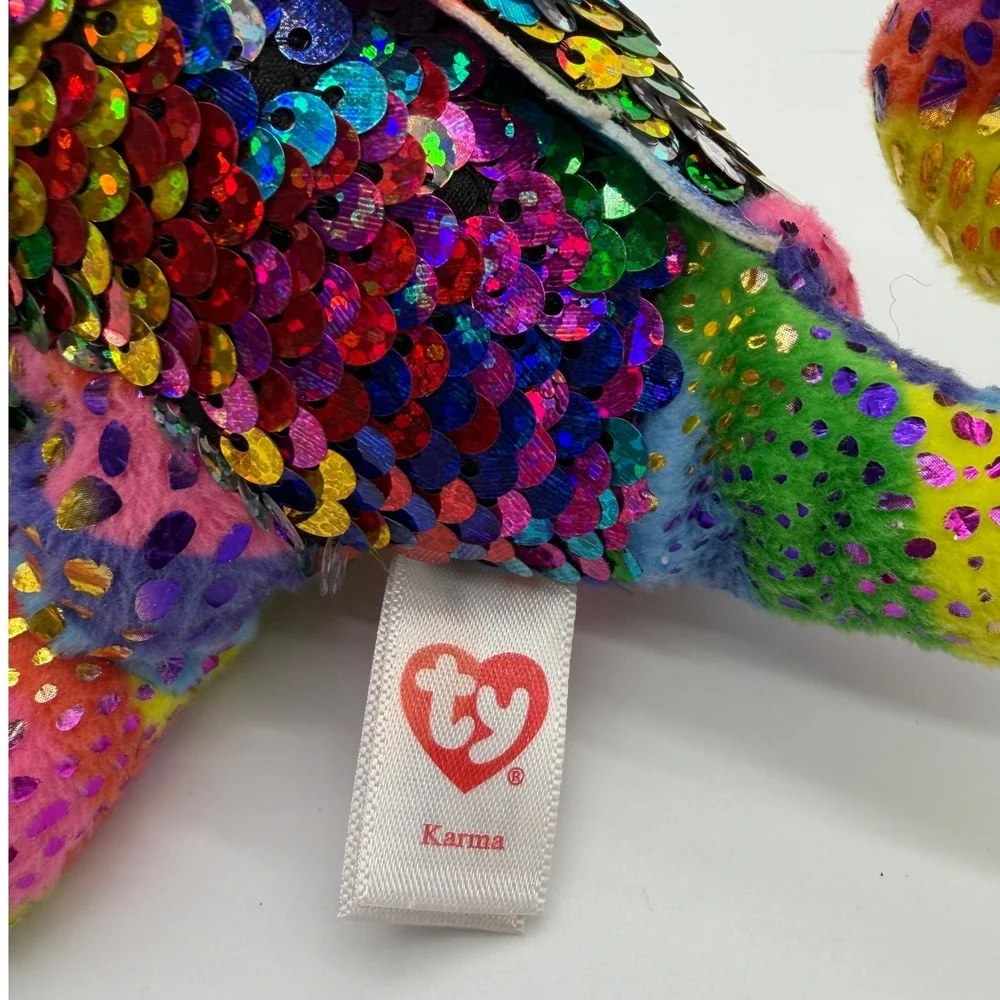 Ty Beanie Babies Karma The Chameleon Flippables‎ Plush Toy Rainbow Sequin Eyes